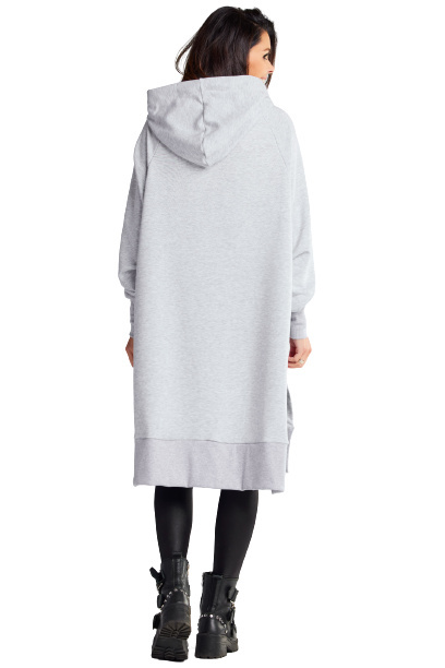 Bluza damska oversize z kapturem długa bawełniana szara